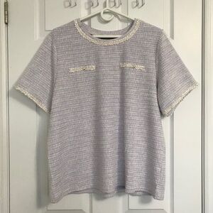 ESSENXA Purple White Top Blouse With Pearl-Like Embellishments XL